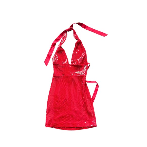 Meshki Carleigh Sequin Halter Mini Dress Red Size XXS NWT Holiday Valentines - Picture 6 of 10